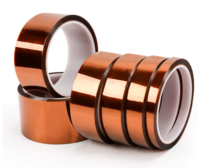 Close-up view of 50μm polyimide tape showing thickness and texture
